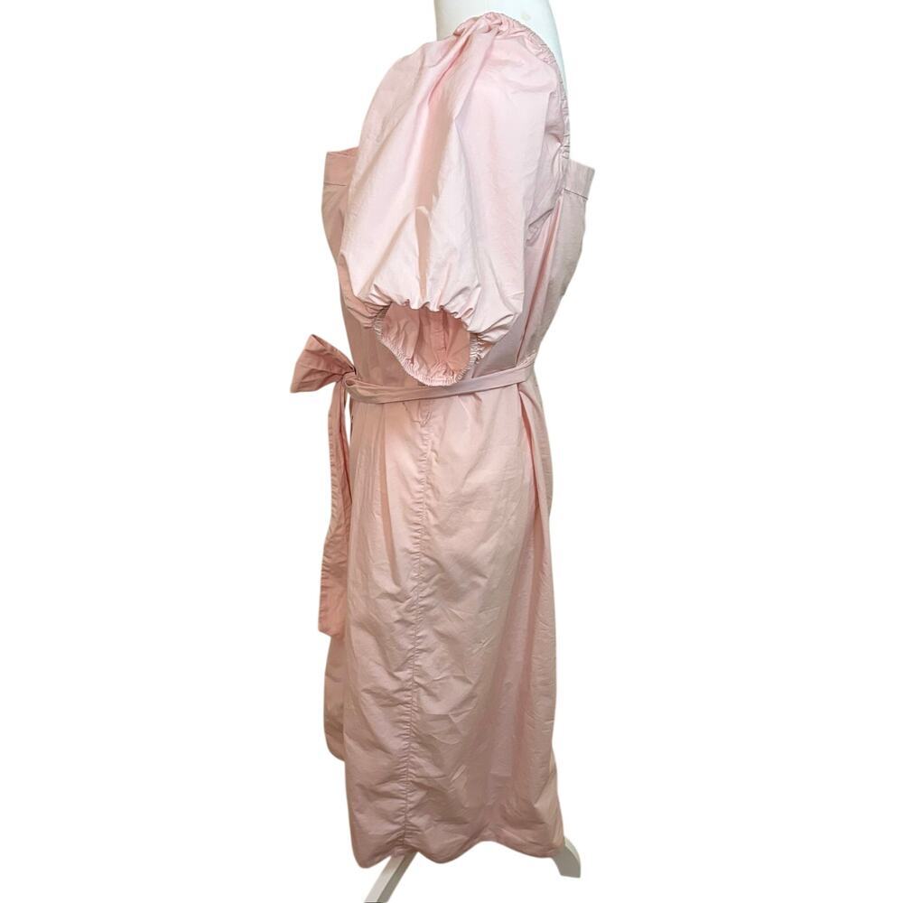 J.Crew Pink Cotton Midi Dress L Puff Sleeve Square Neck Button Front Cottagecore - Picture 8 of 16